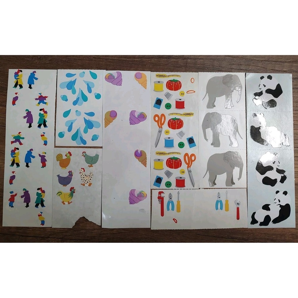 Vtg Mrs. Grossman's Sticker Lot Full Partial Sheets Panda Rain Elephant Tools